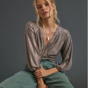 NWT. Anthropologie Shimmer Surplice Top. Medium